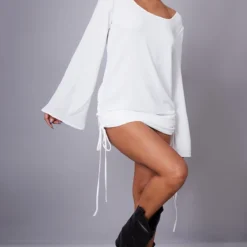 Robe Moulante Texturée Satinée Blanche à Fronces Sur Les Côtés Et Dos Nu -Jolie Vêtue Soldes Magasin bed7e45c026a1ebbe4f3f483e32ed82cd64cd21c cnd1228 3