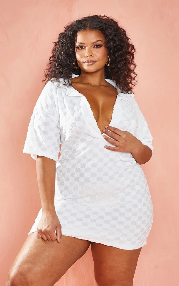 Plus Robe Chemise En éponge Crème à Carreaux 3 Plus Robe Chemise En éponge Crème à Carreaux