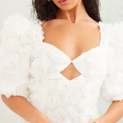 Robe Moulante Blanche Rose Appliquée à Col Bardot Et Détail Bonnets -Jolie Vêtue Soldes Magasin bf23e09ef680b7127727a5fc77f0b91ee877e32f cnd2175 4
