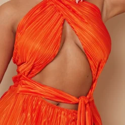 Shape Robe Moulante Plissée Orange à Devant Croisé Détail Noué -Jolie Vêtue Soldes Magasin bf3282ecf6318233f0614de2f263714187684c77 cmy8179 5