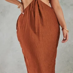 Plus Robe Mi-longue Plissée Chocolat à Détail Noeud -Jolie Vêtue Soldes Magasin bf7b9333d9942a37fdd70f43f87e1b29998924ed cnc7396 4