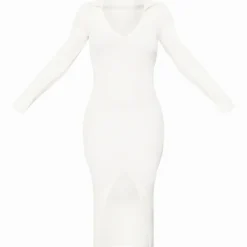 Robe Mi-longue En Maille Tricot Blanche Côtelée à Col -Jolie Vêtue Soldes Magasin bfc477afe36aadfac53d5606b806446a1af1f383 cnd6881 5