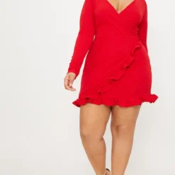Plus Robe Portefeuille Volantée Rouge -Jolie Vêtue Soldes Magasin bfd414dbe4924b718e71ba588d1906b94fcf9448 CLW4789 4