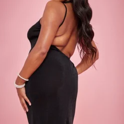 Plus Robe Moulante Longue En Acétate Noir à Bretelles Et Dos Nu -Jolie Vêtue Soldes Magasin c03833c0dad22e1f79a9b497f1f73bb4dd05e98f cnd9822 4