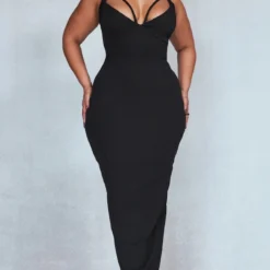Plus Robe Longue Noire à Bretelles