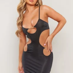 Robe Très Moulante Noire Découpée à Empiècement