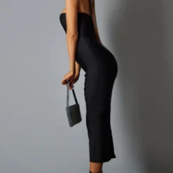 Robe Mi-longue Noire à Détail Corset Bandage -Jolie Vêtue Soldes Magasin c1022f865fe9286d60d663a3e09b933f39e4b620 cnb7996 3