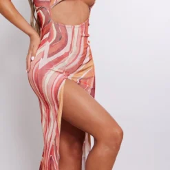 Robe Moulante Mi-longue En Acétate Découpée Orange Imprimé Abstrait à Dos Nu -Jolie Vêtue Soldes Magasin c12cd40a0263b389a25dd3ffe7da8219bc2aef70 cne7747 4