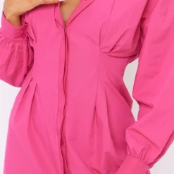 Robe Chemise Ajustée Rose Vif à Manches Longues -Jolie Vêtue Soldes Magasin c151a786fe91a5256979defd7e709736c84dceeb cne1922 4