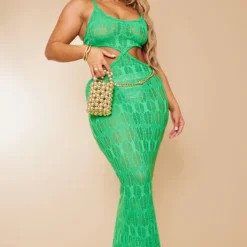 Shape Robe Longue Texturée Vert Vif Découpée à Bretelles