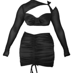 Shape Robe Moulante Satinée Froncée Noire à Mesh Superposé Et Découpes -Jolie Vêtue Soldes Magasin c1a0908df1435705a797d6b2027865c291401b75 cnc4685 5