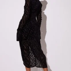 Robe Mi-longue Noire Imprimé Zèbre Dévoré à Col Haut Et Détail Drapé -Jolie Vêtue Soldes Magasin c1a310dd22a56b42c9bd111769fee944b14d9b07 cmu4283 3 1