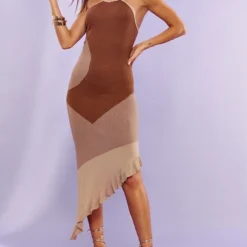 Robe Longue Asymétrique En Maille Tricot Gris Pierre Contrastante -Jolie Vêtue Soldes Magasin c1de9664777a0dc35c521f394196954615e214f8 cnc5960 3