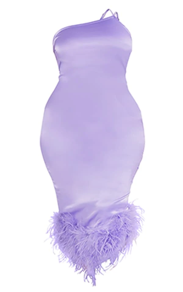 Plus Robe Mi-longue Asymétrique Satinée Lilas à Bordure De Plumes 7 Plus Robe Mi-longue Asymétrique Satinée Lilas à Bordure De Plumes – Image 5