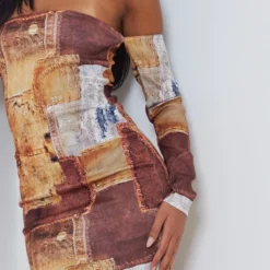 Tall Robe Mi-longue Marron à Imprimé Jean Et épaules Dénudées -Jolie Vêtue Soldes Magasin c210bff2e9e8fa9a3736b65e9367e98fa4fcb9ed cnd3417 4 1