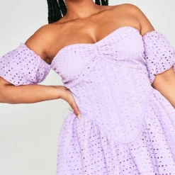 Plus Robe Droite En Broderie Anglaise Lilas à Manches Bouffantes -Jolie Vêtue Soldes Magasin c2429d4844d85e3aaef2edc4c7bc8ce9afaab717 cne0767 4