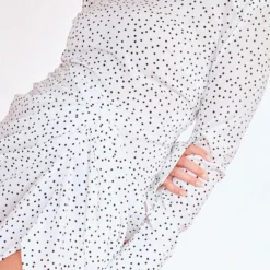 Plus Robe Mi-longue Drapée Blanche à Pois à Col Montant -Jolie Vêtue Soldes Magasin c26219fc2cdaed9f81ac982298edf39935fa0049 cne4058 4