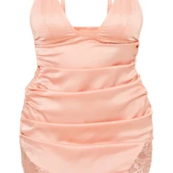 Robe Moulante Satinée Pêche Décolletée à Bretelles Et Dentelle -Jolie Vêtue Soldes Magasin c29e44bafc6f850598636b4f6aa7de460193cae5 cne7723 5