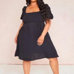 Plus Robe Droite En Effet Lin Texturé Noir à Manches Bouffantes 9 Plus Robe Droite En Effet Lin Texturé Noir à Manches Bouffantes -Jolie Vêtue Soldes Magasin c32ae6cd86bc9a0e1f789e5a13940c545711fd45 cne4074 3