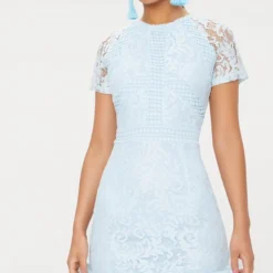 Robe Moulante En Dentelle Bleu Cendré Avec Ourlet à Volant -Jolie Vêtue Soldes Magasin c38290e88707b702d5b6c1d2a58ae72848b6b439 CLU7969 1