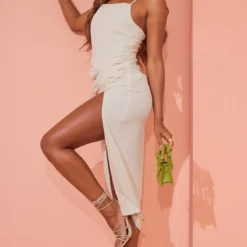 Robe Mi-longue Fendue Crème à Corset Structuré -Jolie Vêtue Soldes Magasin c39cc234507374bcf15baa010e64a362a688ae99 cmy6060 4