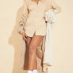 Robe Chemise Gris Pierre Ajustée à La Taille à Manches Longues -Jolie Vêtue Soldes Magasin c415ec916375e04066049cee606dfd87c8193e0e cmt6126 4