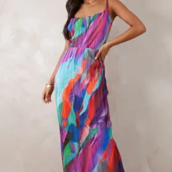 Tall Robe Longue Plissée Multicolore à Imprimé Abstrait Et Bretelles -Jolie Vêtue Soldes Magasin c44ecf4dff4b2a29e4cf64632d789475a702b9b7 cnd7369 3