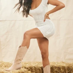 Mini Robe En Maille Crochetée Blanche à Mancherons -Jolie Vêtue Soldes Magasin c472b26647bac002f32db78bcdc6b300cf756902 cne6257 3