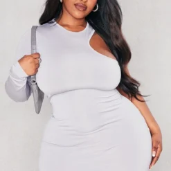 Plus Robe Moulante Asymétrique Grise Découpée -Jolie Vêtue Soldes Magasin c4796d056f683eed551877342d08907484faca74 cnd2482 1