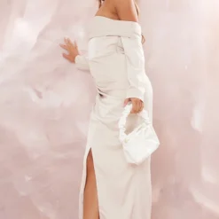 Robe Longue Champagne Fendue à Manches Longues Et Col Bardot -Jolie Vêtue Soldes Magasin c4b2822c72d6b8d870bb8067546a25d8f969e7bd cnd9163 3