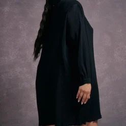Plus Robe Chemise Oversize Noire Plissée -Jolie Vêtue Soldes Magasin c4eecd286374e35e375539ccf9bde05d149dc752 cnc5106 2