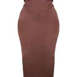 Plus Robe-corset Mi-longue Chocolat à Manches Drapées -Jolie Vêtue Soldes Magasin c5421589b2698d559dfb9c313b13ae3e505dc23e cnd4860 5