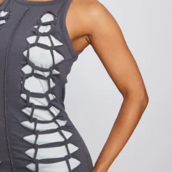 Petite Mini Robe Déchirée Gris Anthracite Style Tressé -Jolie Vêtue Soldes Magasin c583d3800be965e4348186310d84e449d9f53bef cnd3223 4