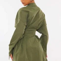 Robe Chemise Oversize Plissée En Maille Tissée Kaki -Jolie Vêtue Soldes Magasin c5c7ba4563f2d6a36cfd9026b7d6a8e186037b1f cna4955 2