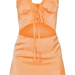 Robe Droite Satinée Mandarine à Bretelles Asymétriques En Dentelle à Liens Noués -Jolie Vêtue Soldes Magasin c63e65c8431ba0fd5151803b5b052ce1f0866fb9 cne1417 5