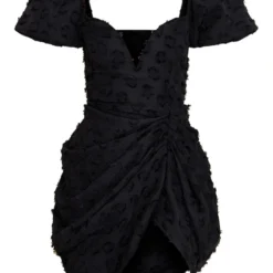 Robe Moulante Drapée Texturée Noire Décolletée à Armatures -Jolie Vêtue Soldes Magasin c65c3322d53d735ca82c0c3853d1101d3d24591e cne8507 5