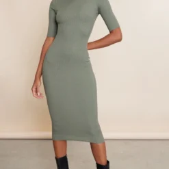Robe Mi-longue Kaki à Col Haut Et Manches Courtes -Jolie Vêtue Soldes Magasin c6666bf43fc817595b62e268c1b408290d14f6c8 cnd1305 3