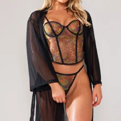 Robe De Chambre Courte En Mesh Noir