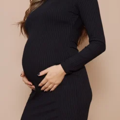 Logic Maternité Robe De Grossesse Mi-longue Côtelée Noir Foncé à Manches Longues -Jolie Vêtue Soldes Magasin c6bb285fdc69977486592bb9690c162254f1c426 cnd0089 4