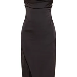 Pure Robe Mi-longue Noire Satinée à Devant Drapé -Jolie Vêtue Soldes Magasin c71a154f0b76a2897fbc43d90476572383472813 cmu6232 6