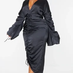 Plus Robe Longue Moulante Décolletée Satinée Froncée Noire -Jolie Vêtue Soldes Magasin c735398572f91b7b3dd3a8b3d9f75695493be134 cmt2532 4