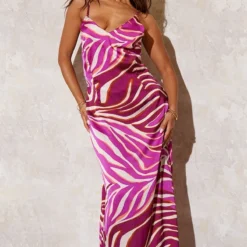 Robe De Plage Longue Satinée Rose Imprimé Zèbre