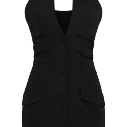 Robe Blazer Tissée Noire Style Gilet à Dos Nu Croisé -Jolie Vêtue Soldes Magasin c777d6ec46699232d12ee676c161eab3f48699f2 cnd2202 5