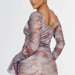 Robe Moulante En Mesh Imprimé Renaissance Multicolore Froncé à Barre En V -Jolie Vêtue Soldes Magasin c79494f1811d803868aaaaf57789a6bdfa69a885 cnd0393 2