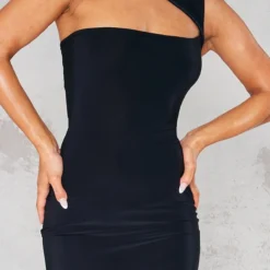 Robe Moulante Noire Sans Manches à Col Asymétrique -Jolie Vêtue Soldes Magasin c7b5b71f001229eccc944ad52376307978e21035 cnb5201 4