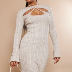 Robe Longue Côtelée Avoine Découpée à Nouer Dans Le Cou -Jolie Vêtue Soldes Magasin c7f50aa8adb6fa2d3731a3d0e03929ae794f6023 cnd4072 4
