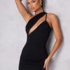 Robe Moulante Découpée Noire à épaule Unique Et Bretelle
