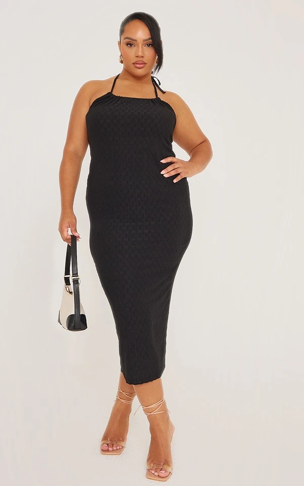 Plus Robe Mi-longue Texturée Noire Dos Nu 3 Plus Robe Mi-longue Texturée Noire Dos Nu