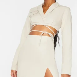 Robe Moulante Style Blazer Utilitaire Gris Pierre En Maille Tissée à Découpes Et Taille Nouée -Jolie Vêtue Soldes Magasin c84719376aa14709007e23f5456620b49bccfa39 cms4898 3