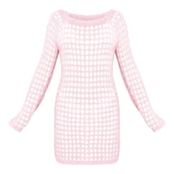 Petite Mini-robe Rose En Maille Tricot Ajourée -Jolie Vêtue Soldes Magasin c8aae3bc5900ef9c903ab7d33bccbccff8cfd6cd cnd7094 5